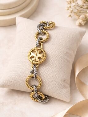 Tory Burch Textured Rope Mixed Metal Bracelet | Gold & Silver